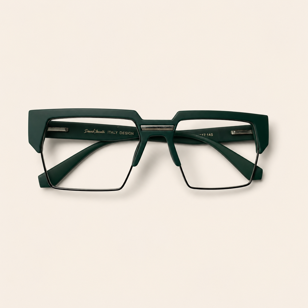 Forest Green Geometric Half-Rim Frame - BLK-OF-0076