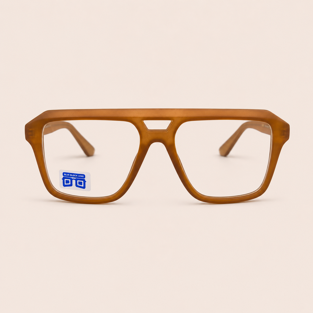 Caramel Brown Geometric Aviator Optical Frame - BLK-OF-0079
