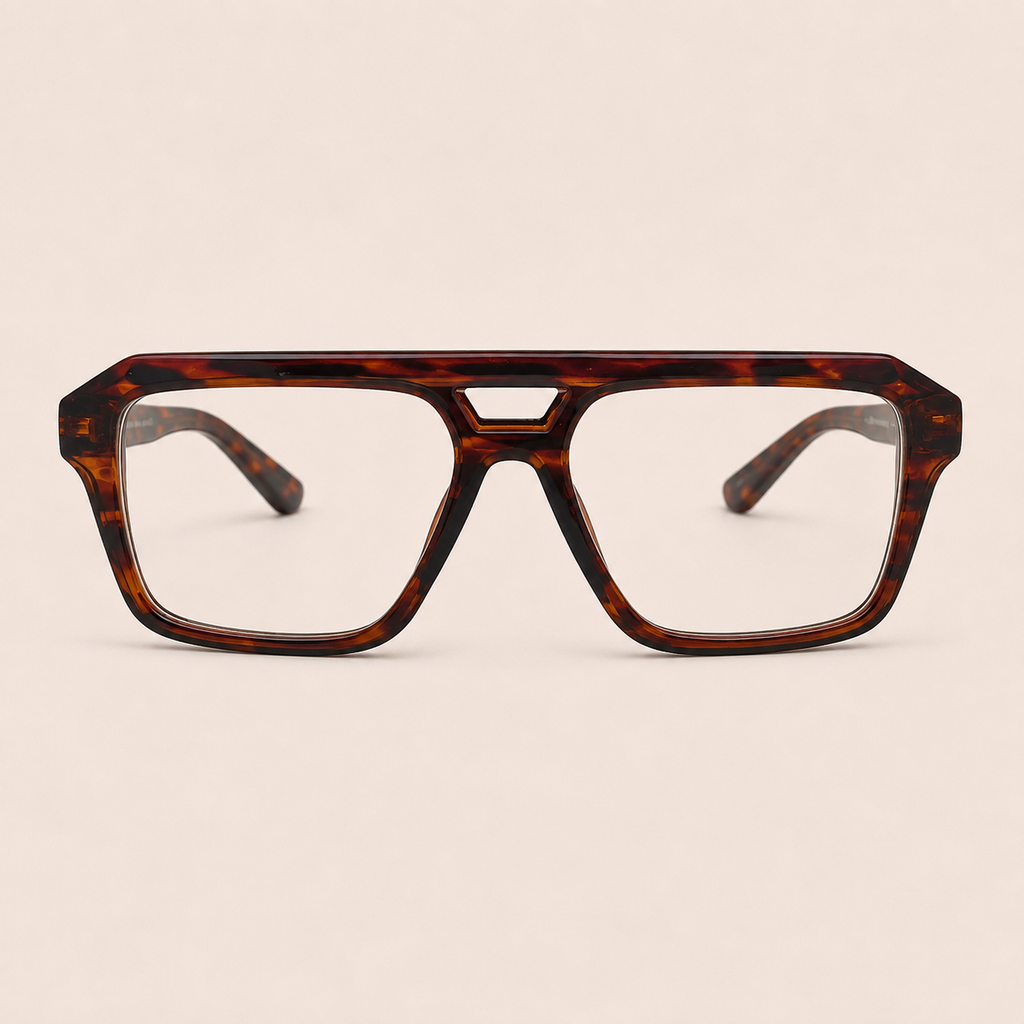 Dark Tortoise Geometric Aviator Optical Frame - BLK-OF-0080