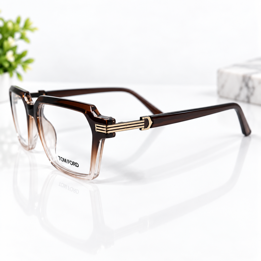 Tom Ford Brown Gradient Square Optical Frame - BLK-OF-0093