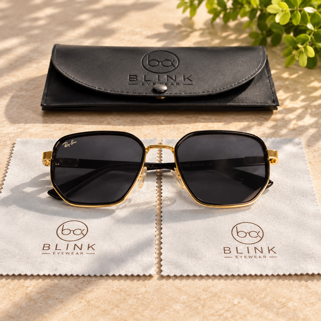 Ray-Ban Black & Gold Square Sunglasses - BLK-SG-0091