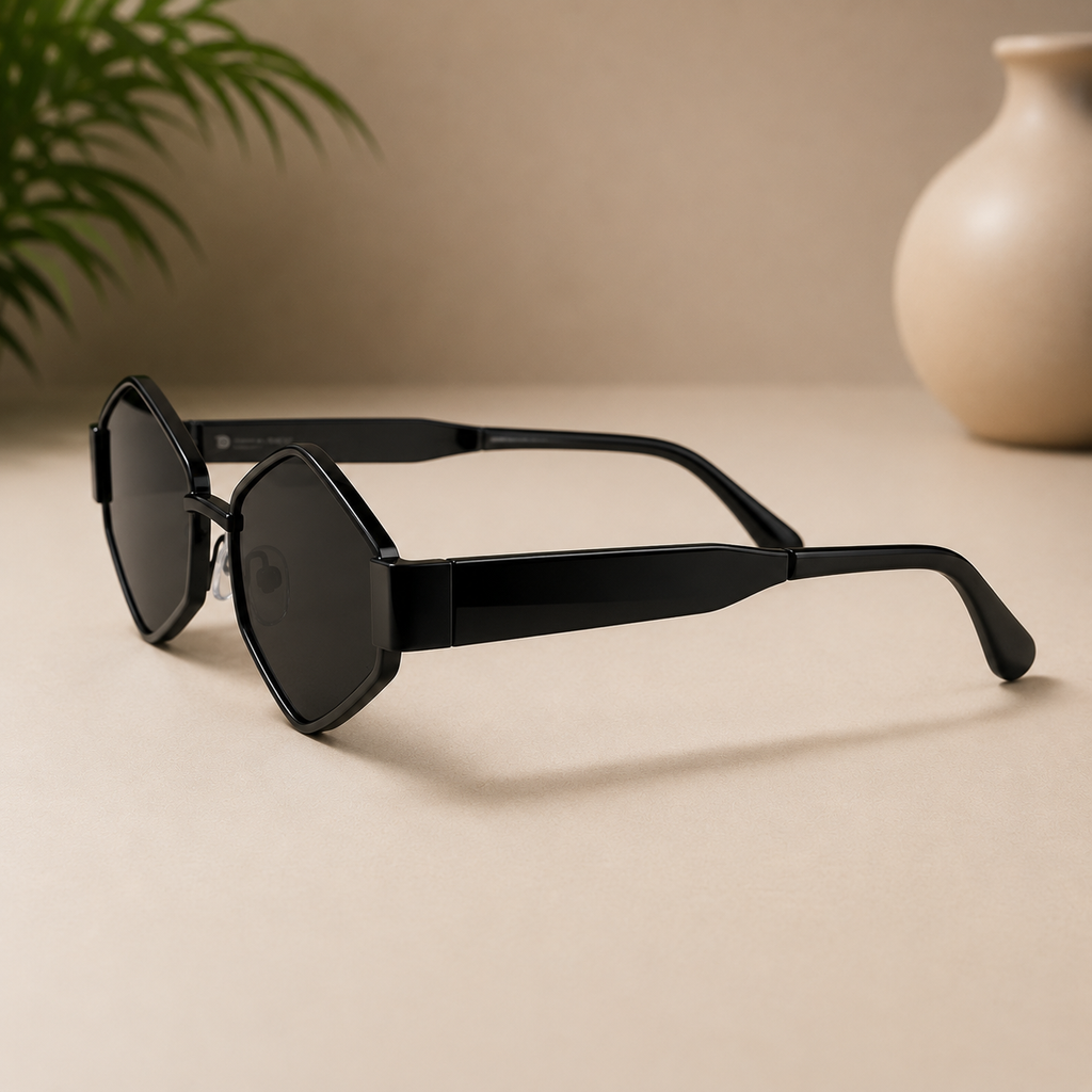 Geometric Black Polygon Sunglasses - BLK-SG-0012