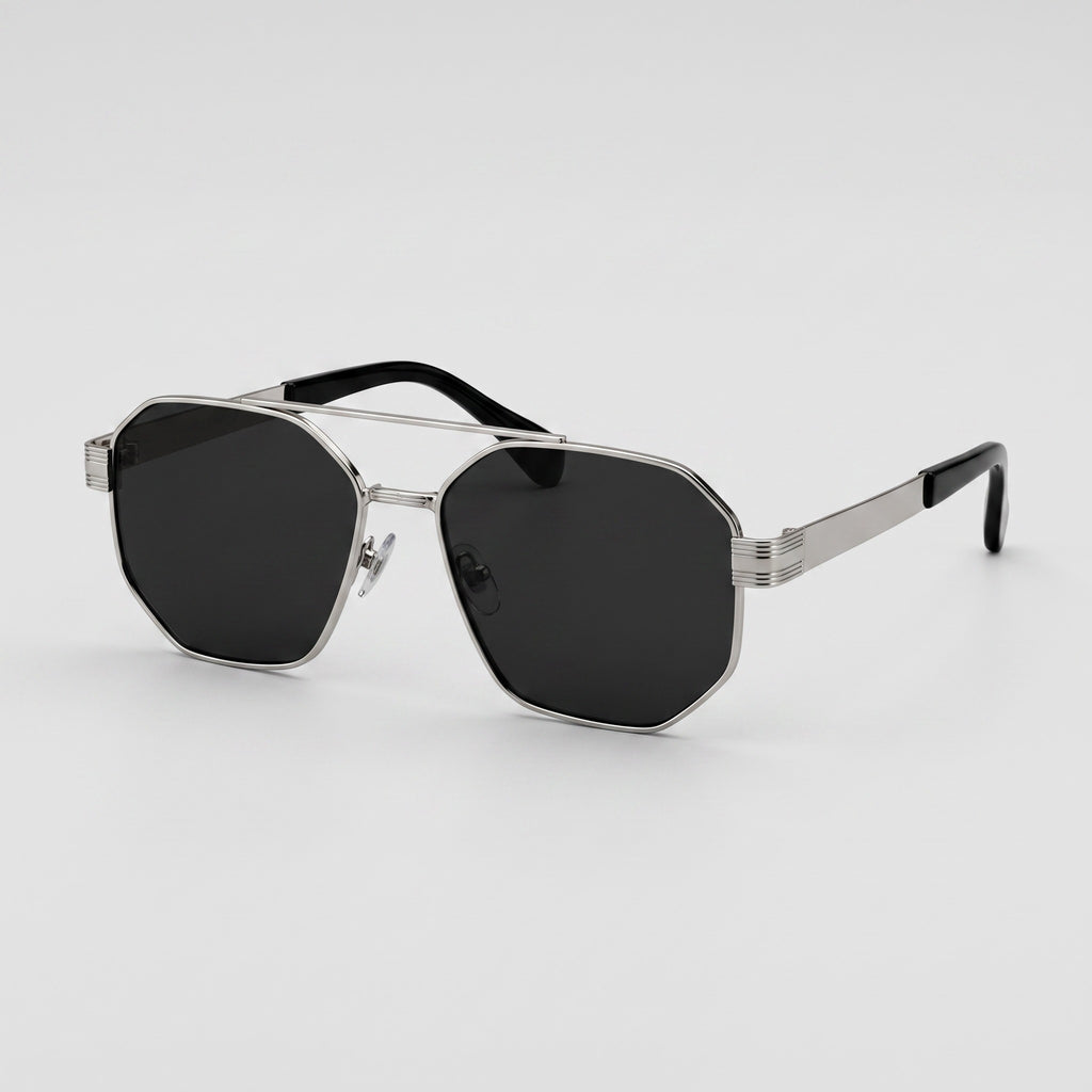 Hexa Aviator Sunglasses – Silver & Black - BLK-SG-0013
