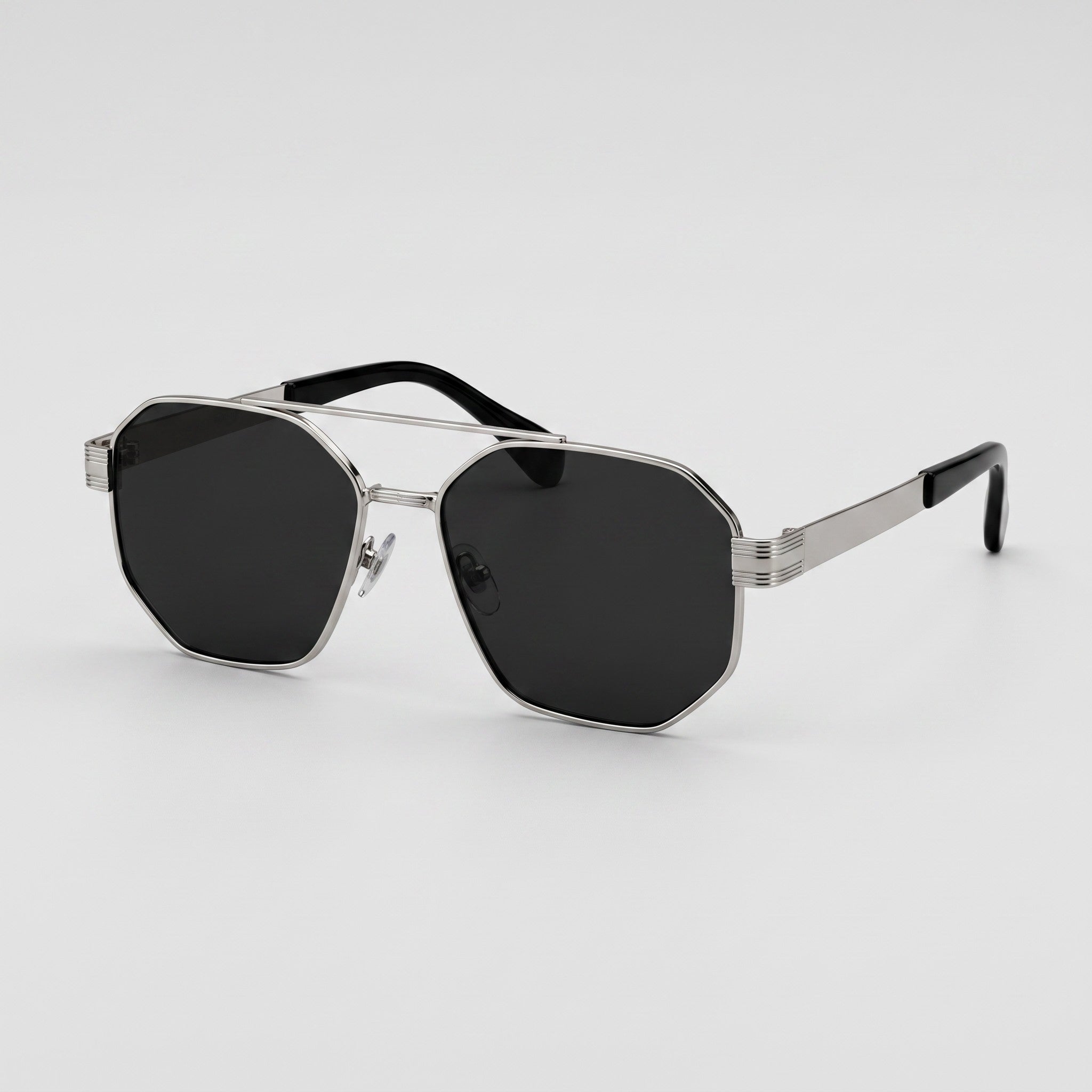 Hexa Aviator Sunglasses – Silver & Black - BLK-SG-0013