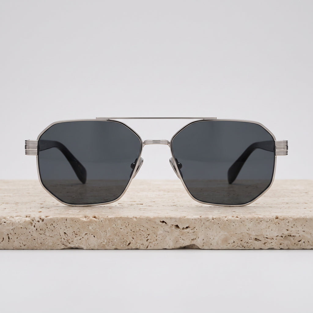 Hexa Aviator Sunglasses – Silver & Black - BLK-SG-0013
