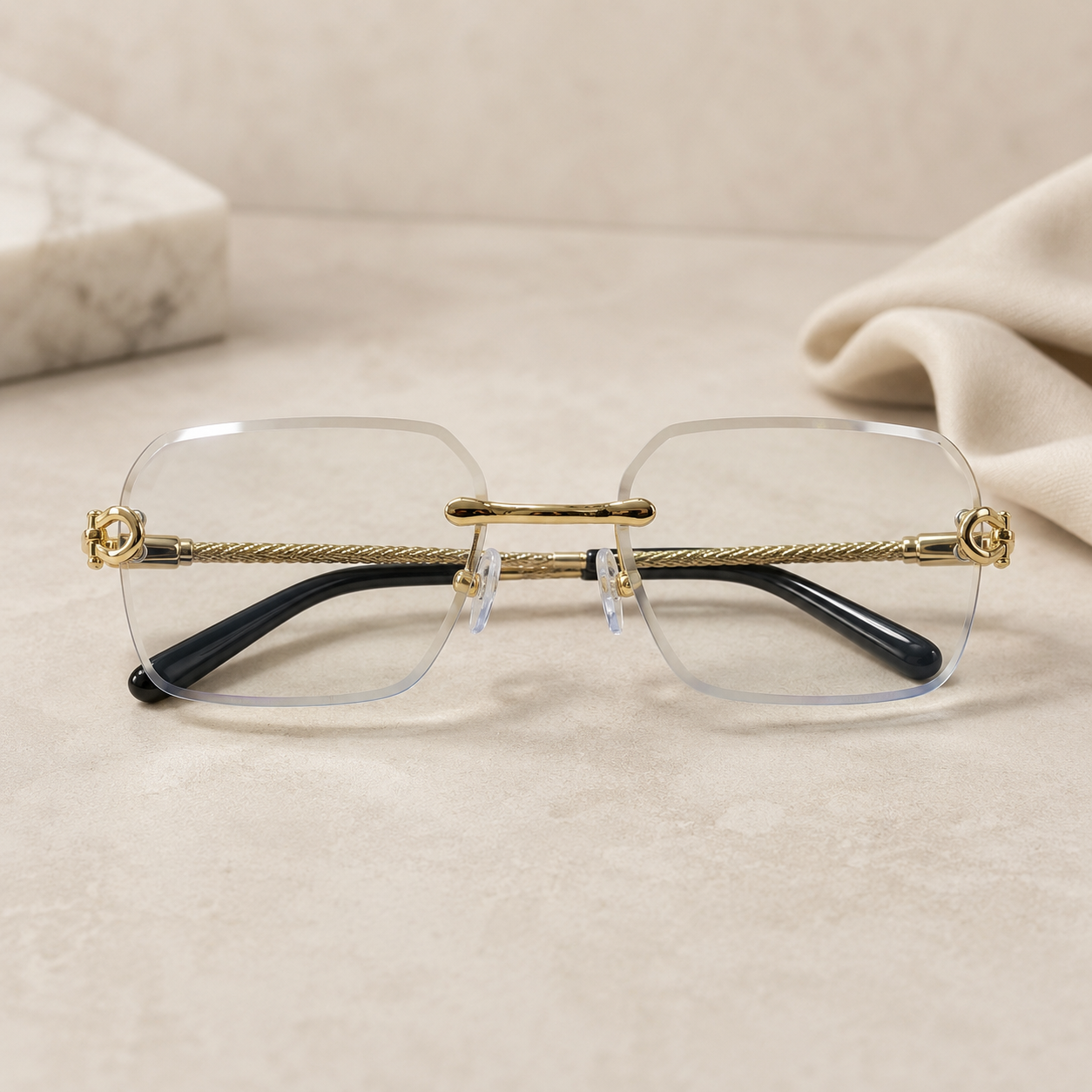 Cartier Rimless Rectangular Gold With Transition Glasses - CT-OF-0011