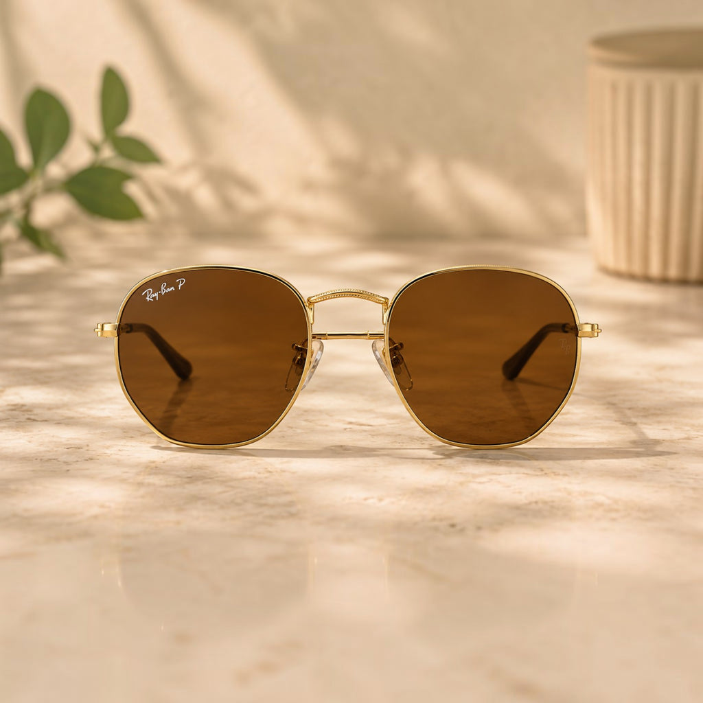 Ray-Ban Polarized Geometric Gold Metal Sunglasses - RB-SG-0001
