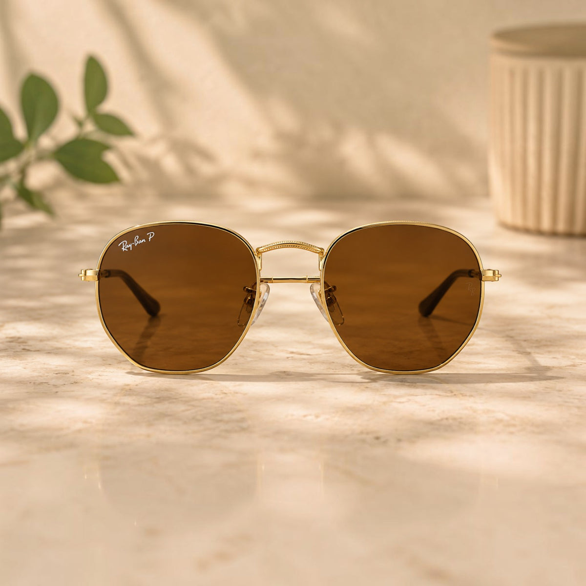 Ray-Ban Polarized Geometric Gold Metal Sunglasses - RB-SG-0001