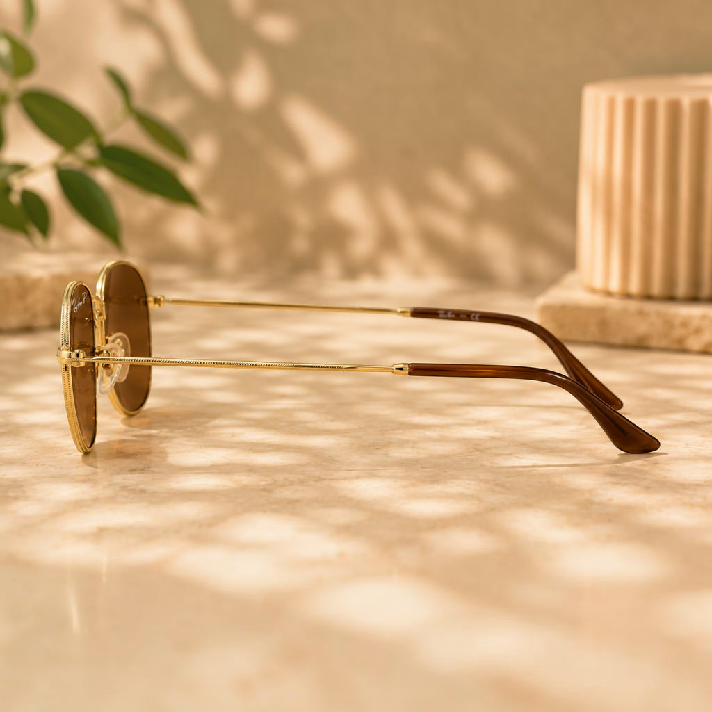 Ray-Ban Polarized Geometric Gold Metal Sunglasses - RB-SG-0001
