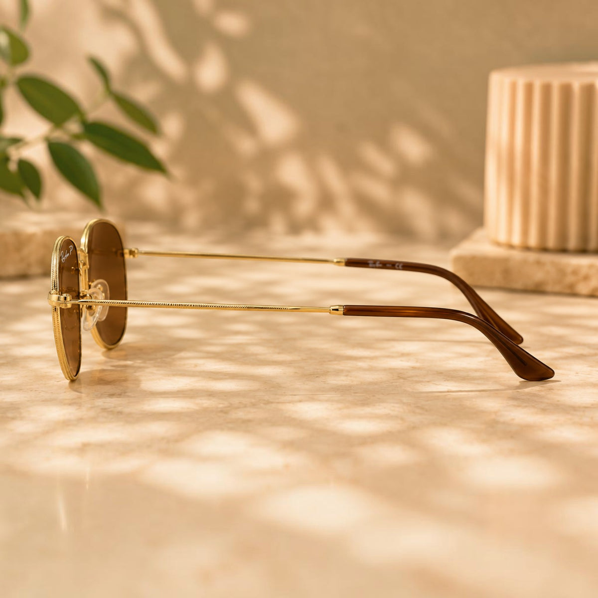 Ray-Ban Polarized Geometric Gold Metal Sunglasses - RB-SG-0001