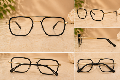 BLINK Eyewear Black Aviator Square Optical Frame  Premium Lightweight | Modern Business Collection - BLK-OF-0012