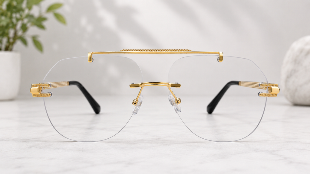 Cartier Rimless Navigator Gold Optical Frame With Transition Glasses  Luxury Collection | Premium Titanium Construction  - CT-OF-0013