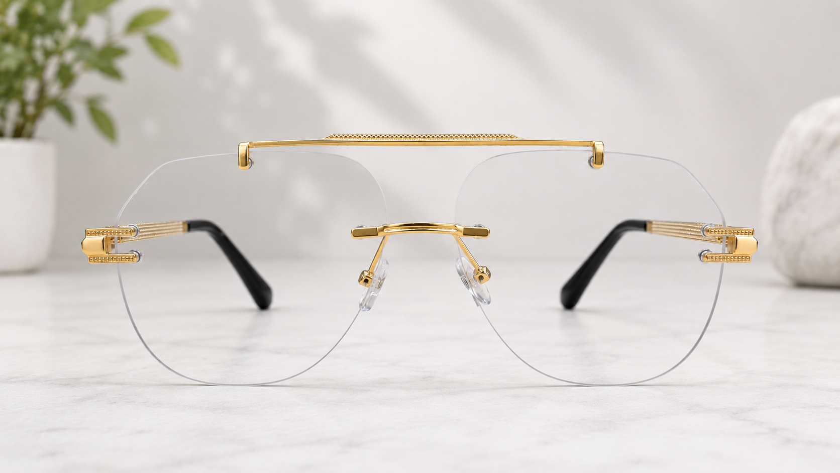 Cartier Rimless Navigator Gold Optical Frame With Transition Glasses  Luxury Collection | Premium Titanium Construction  - CT-OF-0013