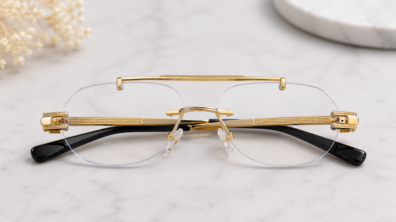 Cartier Rimless Navigator Gold Optical Frame With Transition Glasses  Luxury Collection | Premium Titanium Construction  - CT-OF-0013