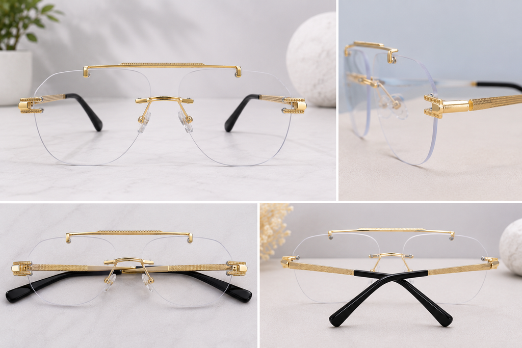 Cartier Rimless Navigator Gold Optical Frame With Transition Glasses  Luxury Collection | Premium Titanium Construction  - CT-OF-0013