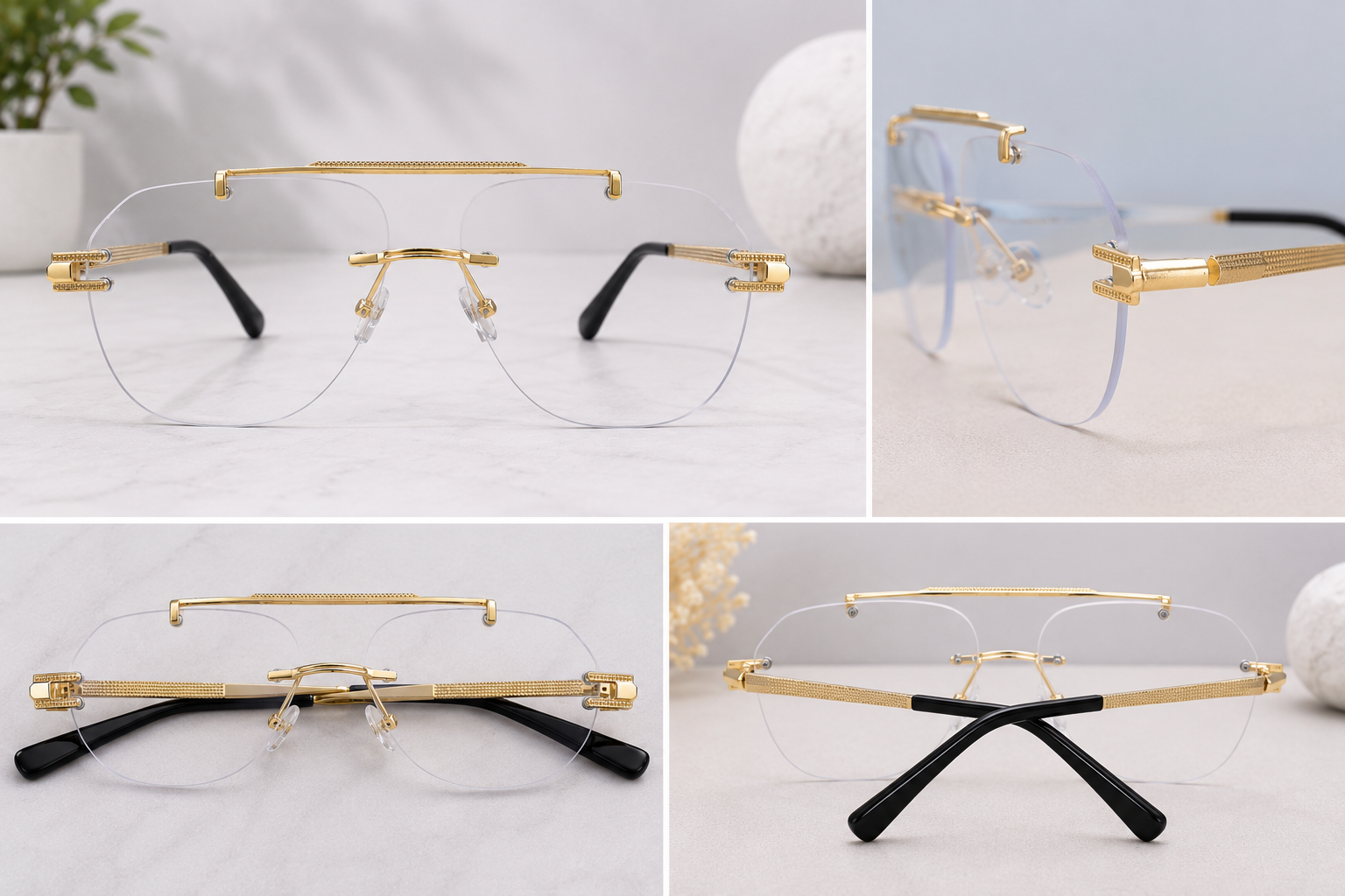 Cartier Rimless Navigator Gold Optical Frame With Transition Glasses  Luxury Collection | Premium Titanium Construction  - CT-OF-0013