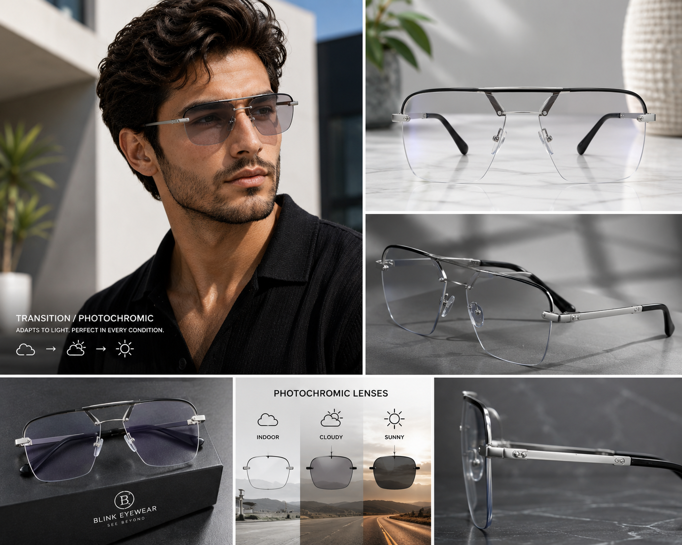 Cartier Rimless Navigator With Transition Glasses | UV400 Protection | Premium Lightweight - CT-PG-0015