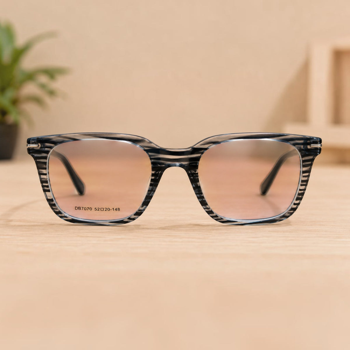 Premium Striped Crystal Square Eyeglasses - BLK-OF-0024