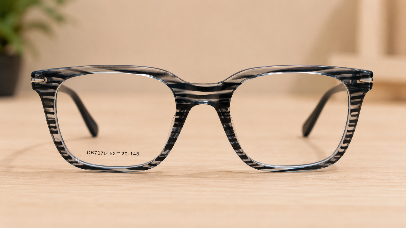 Premium Striped Crystal Square Eyeglasses - BLK-OF-0024