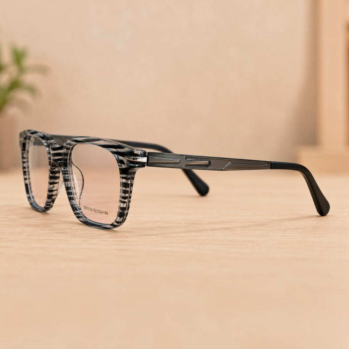 Premium Striped Crystal Square Eyeglasses - BLK-OF-0024