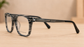 Premium Striped Crystal Square Eyeglasses - BLK-OF-0024