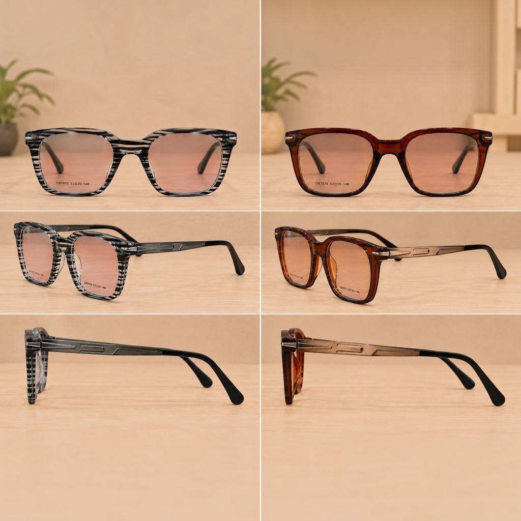 Premium Striped Crystal Square Eyeglasses - BLK-OF-0024