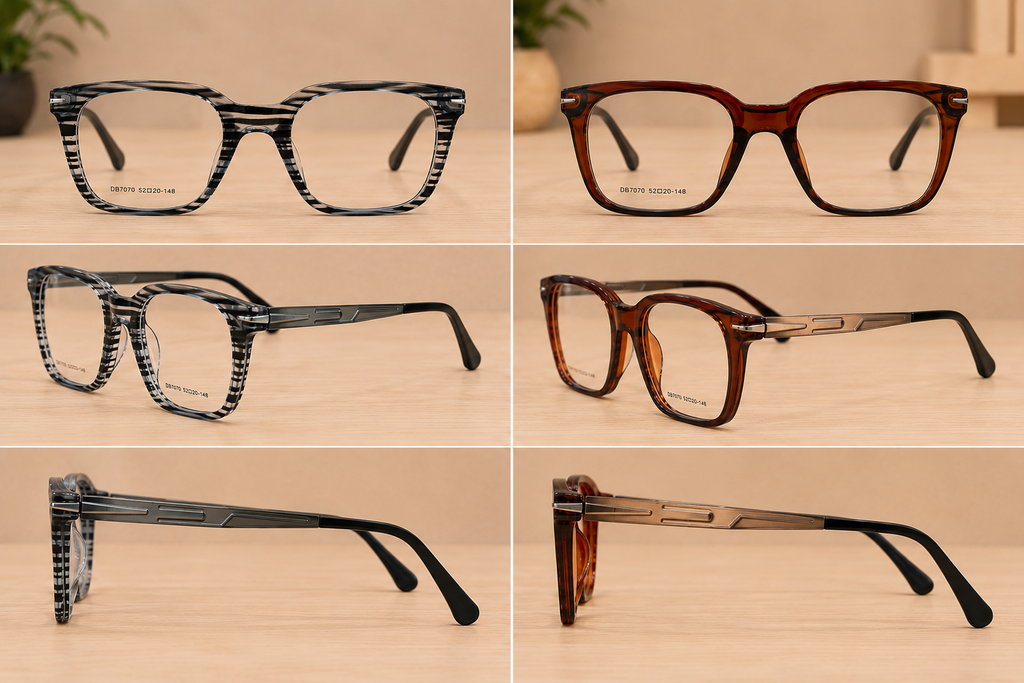 Premium Striped Crystal Square Eyeglasses - BLK-OF-0024