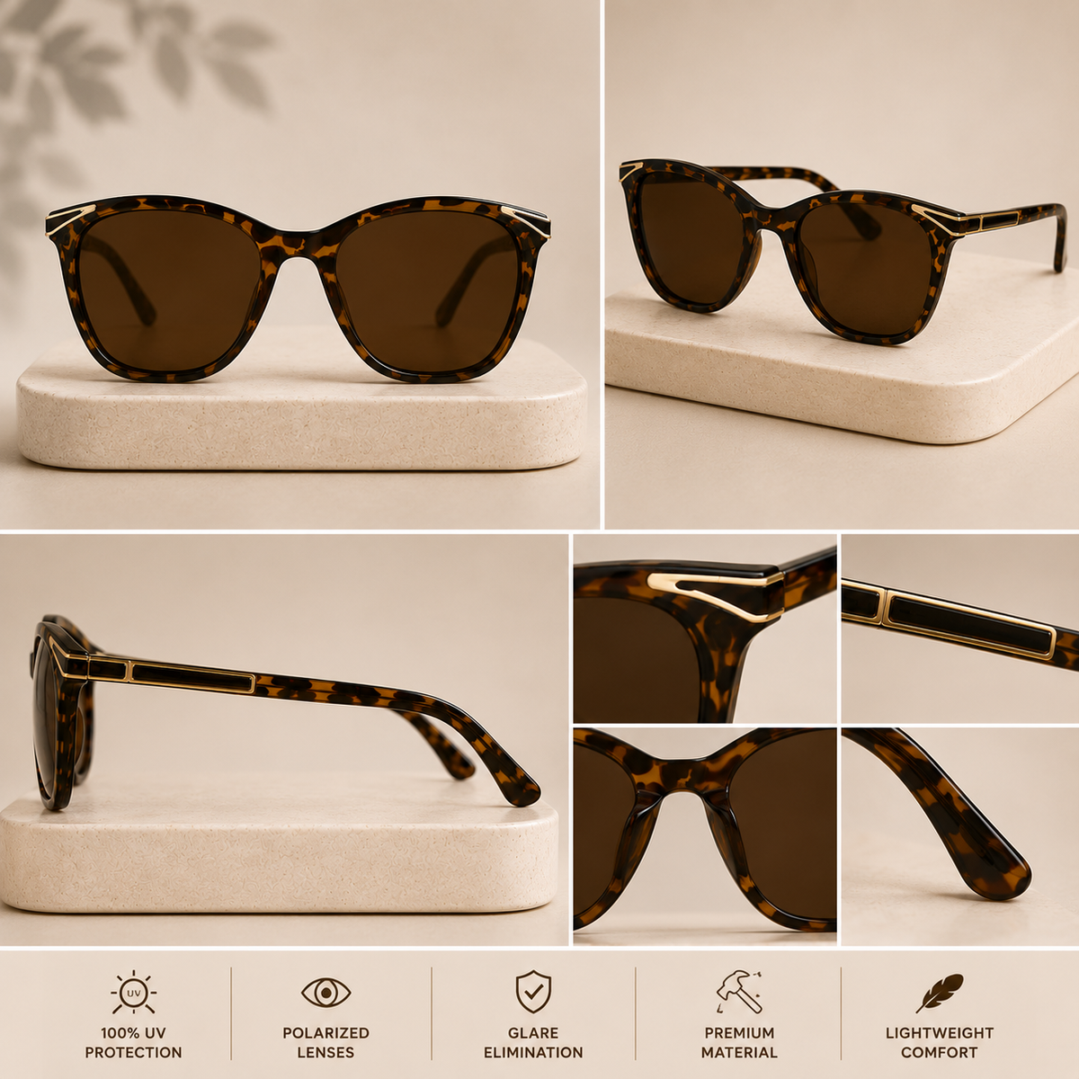 Premium Tortoiseshell Polarized Sunglasses -  BLK-SG-0001