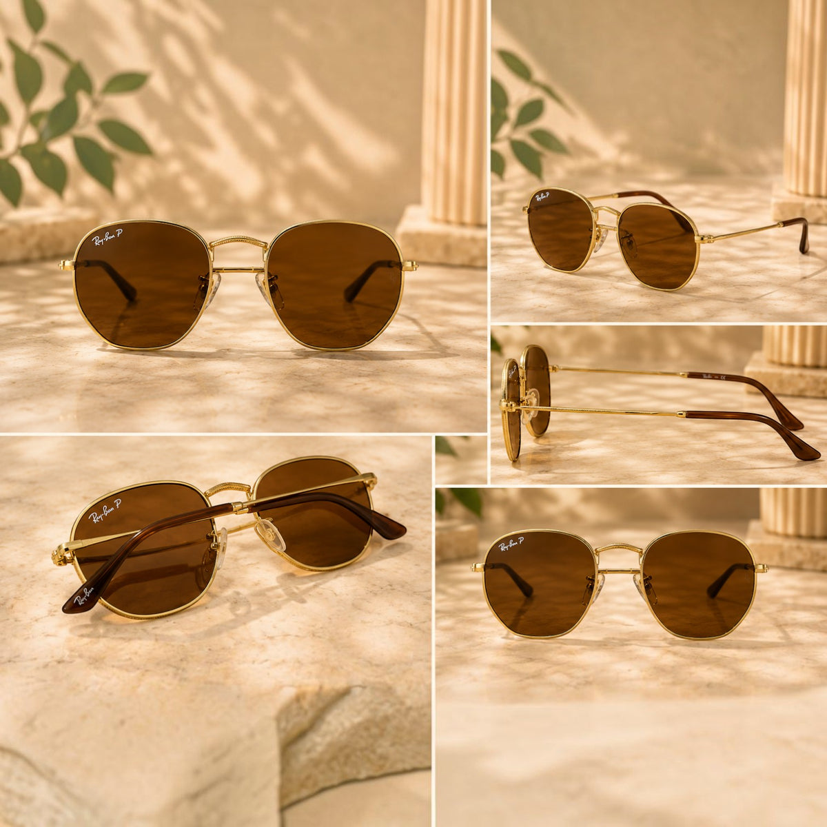 Ray-Ban Polarized Geometric Gold Metal Sunglasses - RB-SG-0001