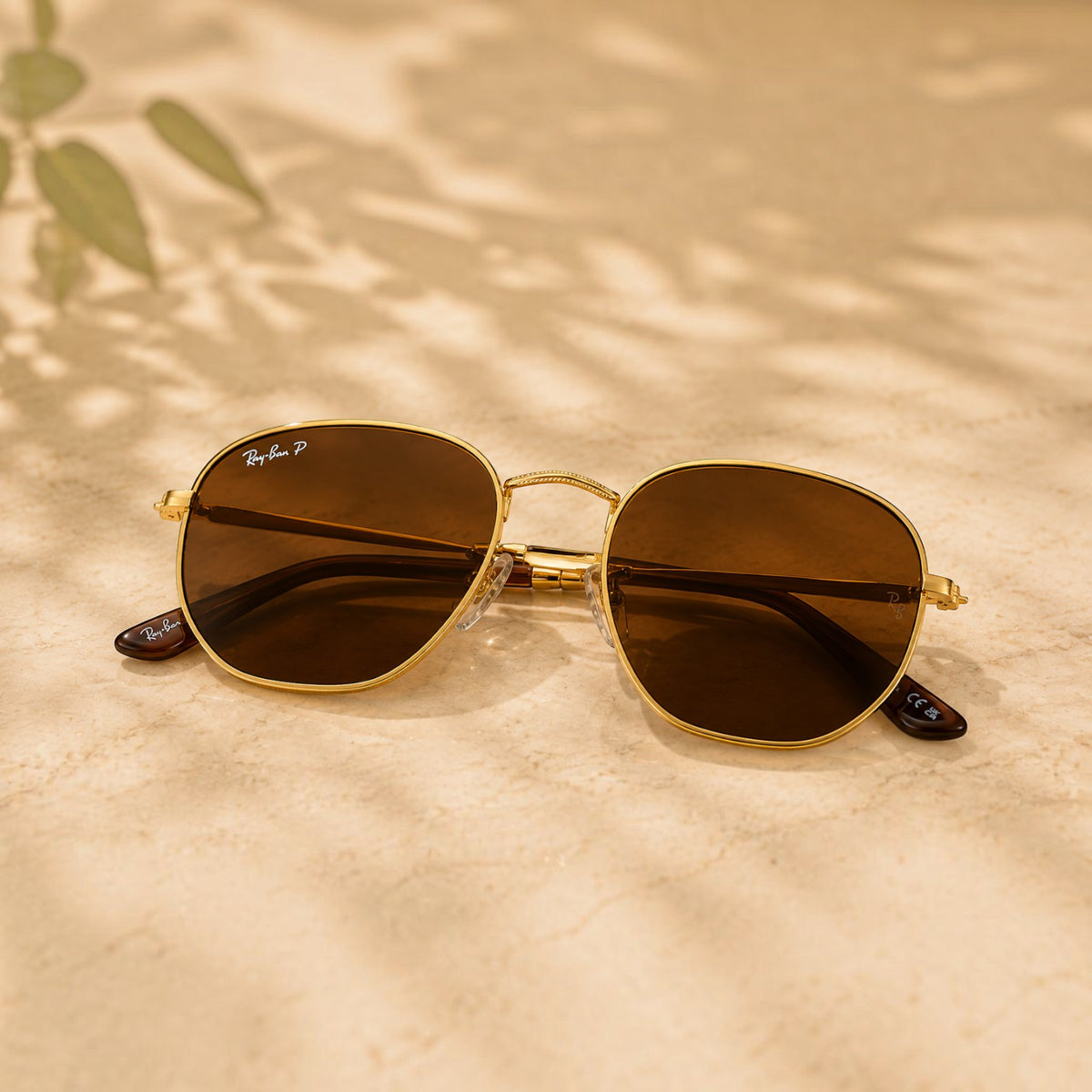Ray-Ban Polarized Geometric Gold Metal Sunglasses - RB-SG-0001