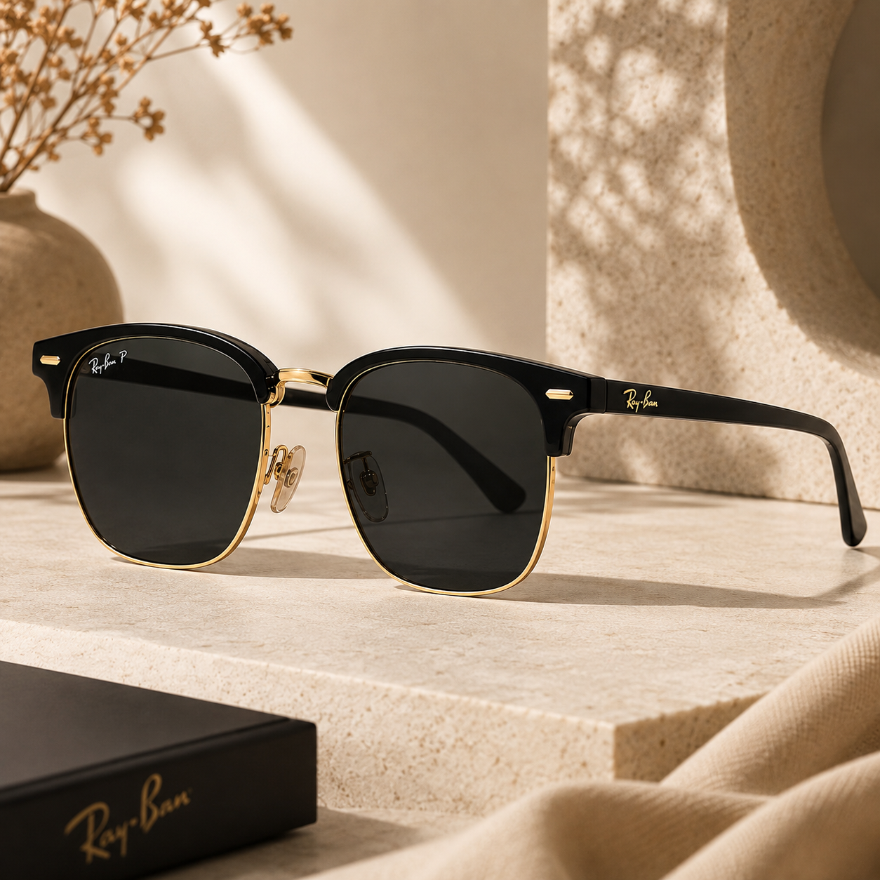 Ray-Ban P Clubmaster Gold Edge Polarized Sunglasses - RB-BLK-SG-0016