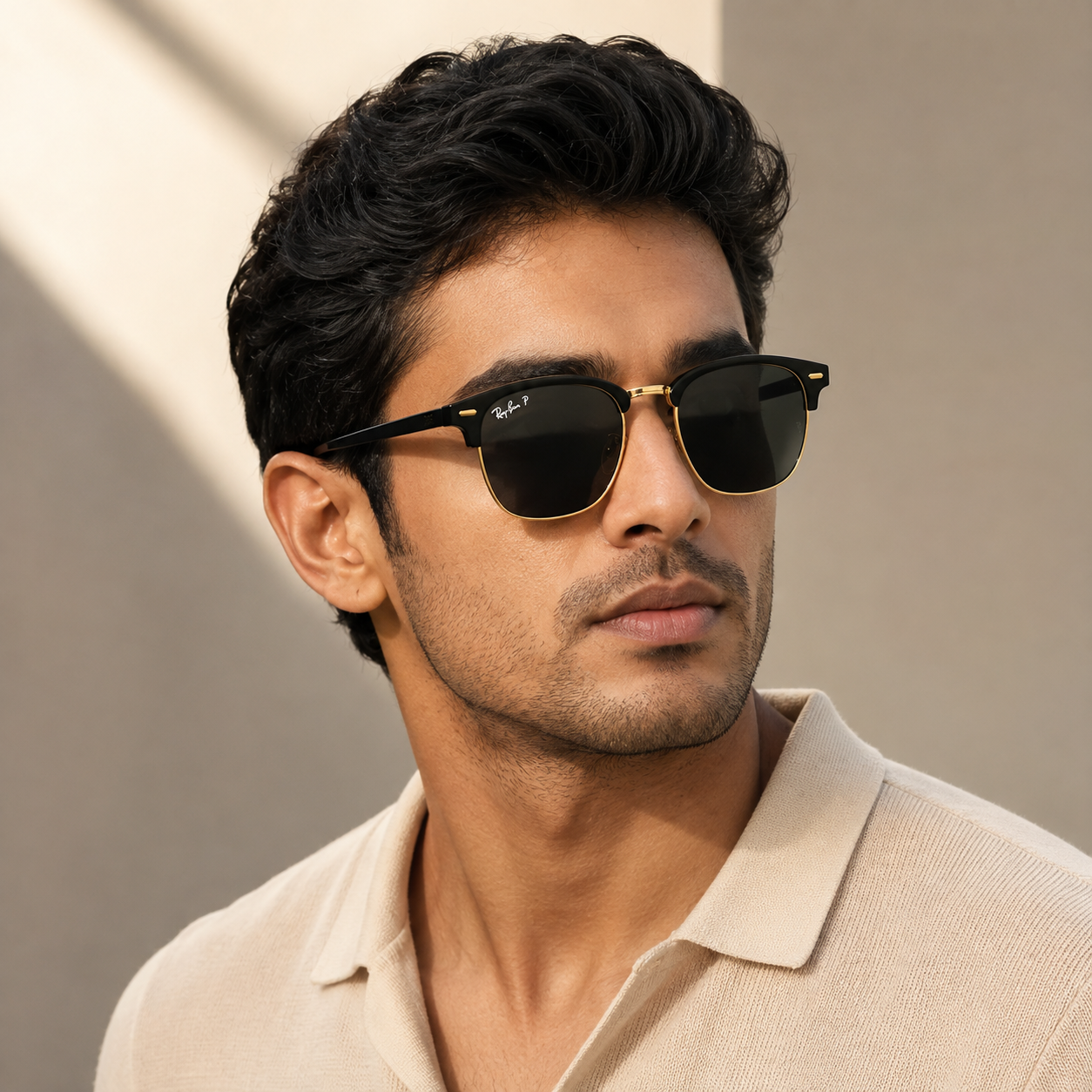 Ray-Ban P Clubmaster Gold Edge Polarized Sunglasses - RB-BLK-SG-0016