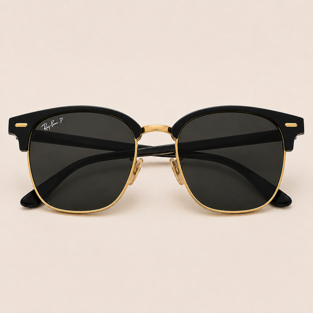 Ray-Ban P Clubmaster Gold Edge Polarized Sunglasses - RB-BLK-SG-0016